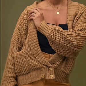Anthropologie Deep V Cardigan in Honey